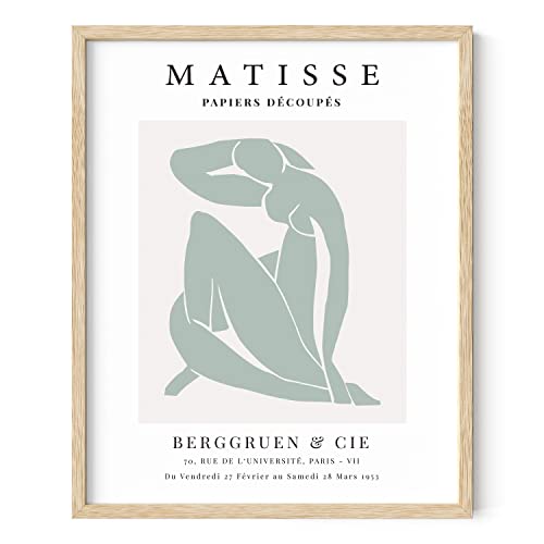 HAUS AND HUES Danish Pastel Aesthetic Matisse Poster - Danish Pastel Room Decor Aesthetic Matisse Print & Sage Green Wall Decor Matisse Cutouts Modern Wall Art Abstract (16" x 20" Beige Frame)