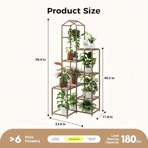 Image of Bamworld Tall Corner Plant Stands with Grow Lights Indoor Outdoor Plant Shelves for Multiple Plants Display Haning Planter Living Room Pation Garden Decor