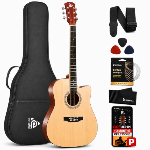 Pyle Steel String Acoustic Guitar Kit, 4/4 Full Size Cutaway All-Wood Guitarra Acustica with Premium...