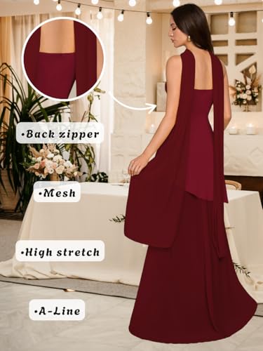 Floor-Length Scarf Dress, Tube-Top Asymmetrical Hem, Prom Evening-Gowns, High-Slit Mesh Bridesmaid Semi-Formal3