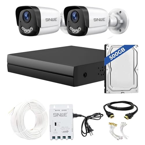 Image of SINLOE 4 Channel 1080P Full HD DVR 2MP Night Color Wired Outdoor 2 Pcs, 500GB Hard Disk Full Combo Set, Black & White