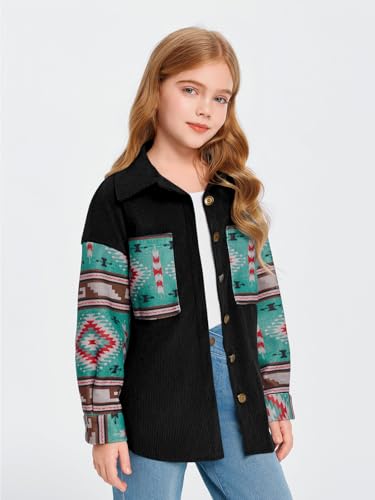 Imily Bela Girls Aztec Print Corduroy Jacket Fall Button Down Long Sleeve Shirt Overszied Shacket2