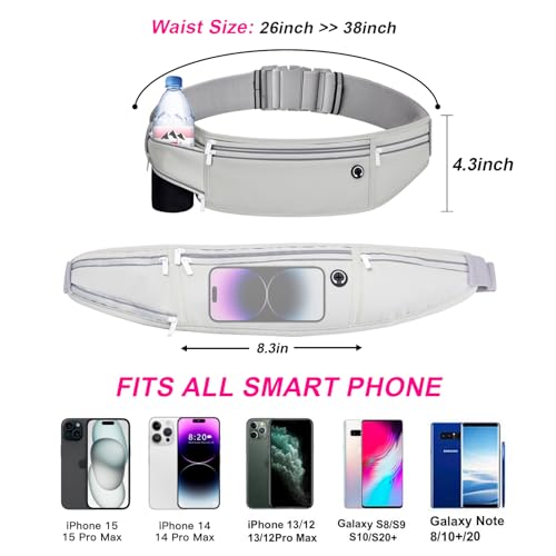 Image of Slim Running Belt for Women Men,Runners Fanny Pack Phone Holder,Money Belt,Running Gear Accessories,with 3 Pockets (Gray)