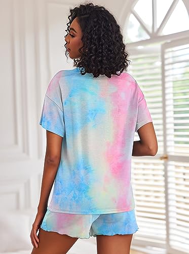 Image of Ekouaer Pajamas Set for Women Short Sleeve Lounge Set 2 Piece Loungewear PJs Soft Cute Lightweight Sleepwear,X-Large