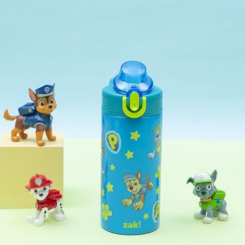 Image of Zak Designs PAW Patrol Sage Kids Water Bottle For School or Travel, 14oz Stainless Steel Water Bottle With Straw, Handle, and Leak-Proof Spout Cover (Chase, Marshall, Skye, Rubble, Rocky, Zuma)