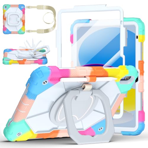 Image of Case for iPad (A16) 11th Generation 11 Inch 2025, Ubearkk for iPad 10th Generation 10.9 inch 2022 case with Screen Protector 360 Degree Rotating Stand Shoulder Strap Pencil Holder, Colorful Beige
