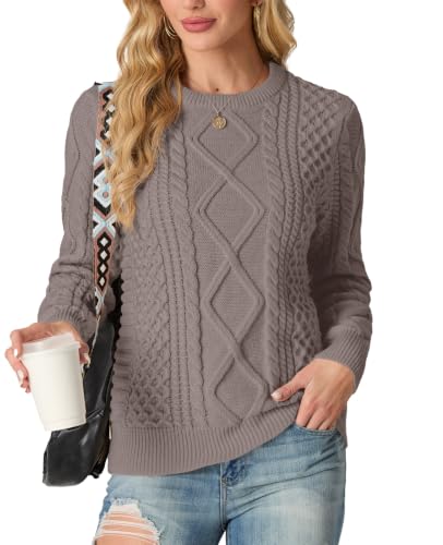 Image of GRECERELLE 2026 Womens Fall Winter Long Sleeve Casual Pullover Sweater Tops | Crewneck, Cable Knit, Chunky, Vintage Style, Anti-static(XS-2XL)