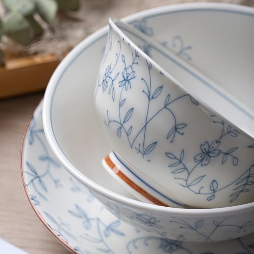 Ensemble de vaisselle en céramique au design floral bleu raffiné