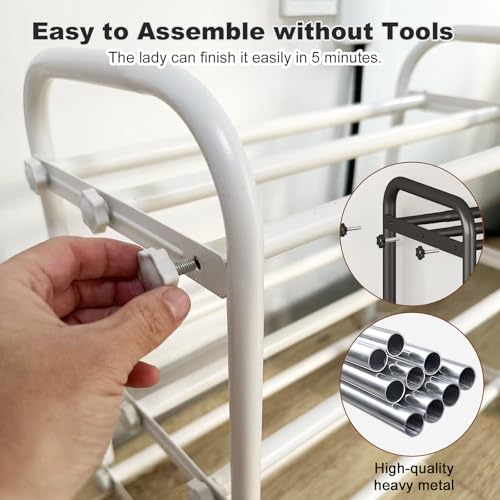 Image of KANAV 2-Tier Expandable Shoe Rack, Heavy Duty Adjustable Metal Shoe Organizer for Closet & Entryway, Freestanding, Tool-Free Assembly, White