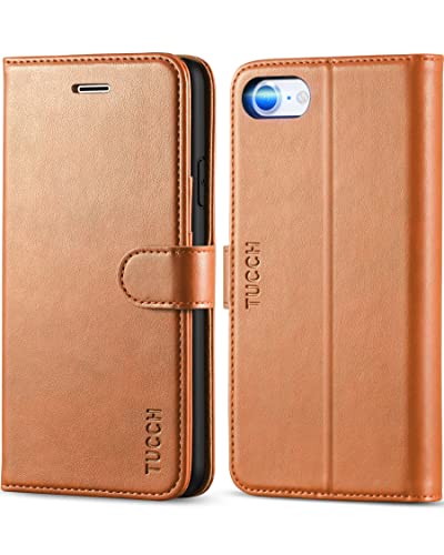 TUCCH Case Wallet for iPhone SE 2022 5G/Phone 7/8/SE 2020, PU Leather Flip Folio with Card Slot Stand Magnetic TPU Shockproof Inner Shell Compatible with iPhone 7/8/SE2/SE3, Light Brown