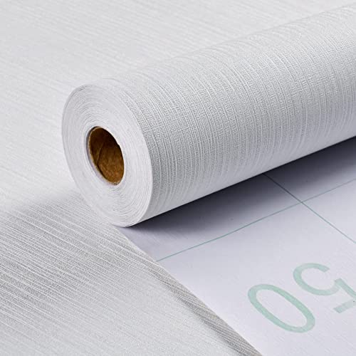 Haimin Grasscloth Wallpaper Textured 24in X 393in Fabric Contact Paper White Wall Paper Textured Linen Wallpaper Peel and Stick Self-Adhesive Thick Vinyl Embossed Film Wallpaper (White) - Thumbnail 3
