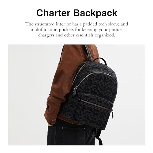 Image of Coach Men's Charter Backpack in Signature Denim, Black Denim