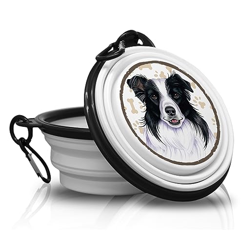 8. Border Collie - Ciotola, ciotola, ciotola per alimenti, ciotola per l'acqua, pieghevole, ciotola portatile con moschettone per il viaggio, ciotola per animali domestici, pratica e unica.