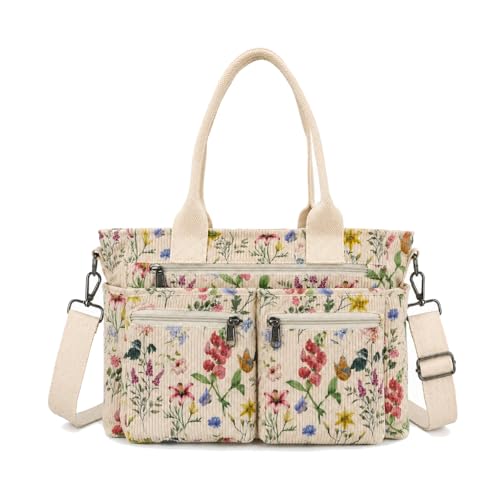 Image of KAMEILONG Womens Casual Corduroy Tote Bags with Multiple Pockets Hobo Crossbody Bag Travel Shoulder Bags Cute Purse Handbag