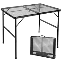 E EASTSTORM Mesa de Camping Plegable 60×40cm, de Jardín y Barbacoa Con Placa de Rejilla de Metal, Ligera y Portátil Para Playa y Balcón (Negro