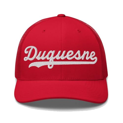 Duquesne Hat Duquesne Trucker Hat Baseball Script Embroidered Cap Vintage Sports Mesh Gift Souvenir Headwear MO PA Red