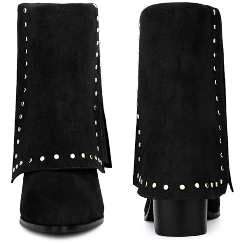 Perphy Fold Over Boots Pointy Toe Block Heel Studded Ankle Boots for Women3