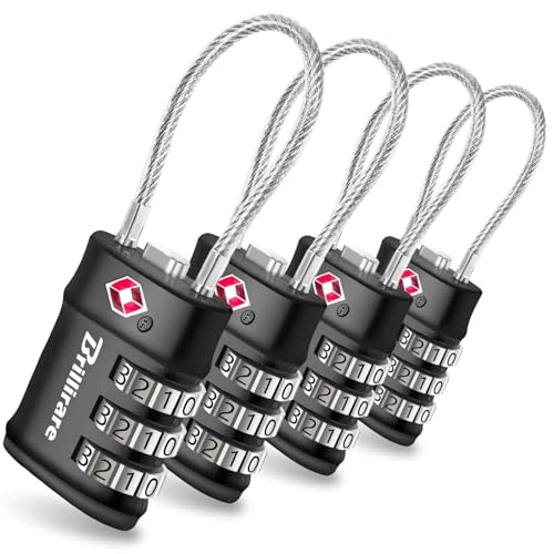 4 Pack TSA Approved Luggage Locks, Combination Travel Cable Lock,