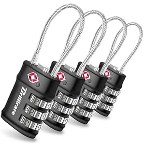 4 Pack TSA Approved Luggage Locks, Combination Travel Cable Lock, 3-Digit Waterproof Padlock, Zinc Alloy Outdoor Keyless Resettable Lock for Travel, Lockers, Bags, Backpack, Gym, Gate-by BRILLIRARE