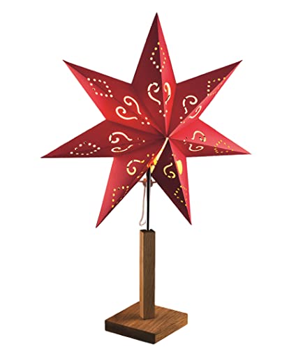 hellum Weihnachtsstern Innen, Stern Papierstern zum Stellen mit E14 Lampenfassung, roter Stern Weihnachtsdeko Fenster mit 1,5m Netzkabel mit Schalter, Weihnachtsbeleuchtung innen, 576900