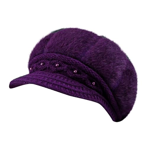 Generisch Gorro de lana para mujer, cálido, acolchado, de algodón, morado, Talla única