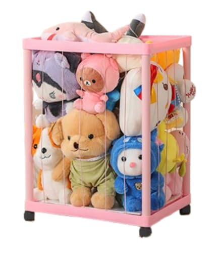 360°回転ホイール付きぬいぐるみ収納ラック、メッシュ付き収納バッグ、おもちゃ収納アーティファクト、大容量、ディスプレイボックス、ディスプレイスタンド、枕、おもちゃ収納バッグ、保育室、プレイルーム、寝室、子供部屋家具、収納バスケット、人形収納バケツ、伸縮コ
