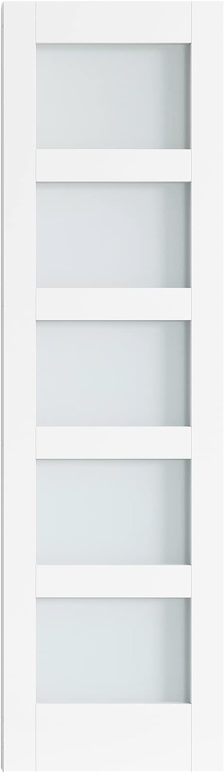 24 in x 84 in Sliding Closet Door, 5-Lite Frosted Glass, LVL Wood Panel, PVC Surface, Assembly Needed Interior Doors for Bathroom, Living Room, White