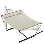 Garvee 2-Person Hammock with Stand for Outside–450lbs, Balance Rope, Pillow