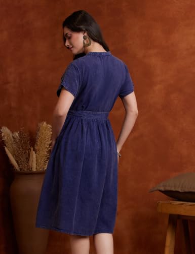 Image of Amazon Brand - Myx Women's Embroidered Shirt Dress | Cotton Blend | Below The Knee (Available in Plus Sizes)
