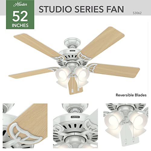 Hunter Fan Company, 53062, 52 Inch Studio Series White Ceiling Fan With Led Light Kit And Pull Chain #TOP1