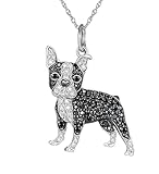 Fashion Jewelry ~ Pet Lovers Theme Black and Clear Crystal Boston Terrier Dog Pendant Necklace for Women Casual