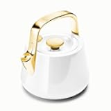 Caraway 2 Quart Whistling Tea Kettle - Durable Stainless Steel Tea Pot - Fast Boiling, Stovetop Agnostic - Non-Toxic, PTFE & PFOA Free - Includes Pot Holder - White