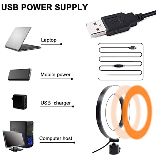 ضوء طاولة العمل، ضوء حلقي للمكتب بذراع زرجينة دوارة 6 بوصة USB ضوء حلقي للقراءة والأعمال الحرفية والمكياج واليوتيوب والبث المباشر والدراسة والأعمال المعمارية - الاسيتيكين