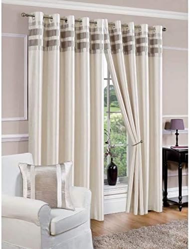 LEWIS'S Denver Faux Silk Eyelet Curtains - Pleated Border Eyelet Curtains - Easy Hang Polyester Lined Curtains For Bedrooms, Living Rooms [8 Colours, 5 Sizes] (Silver, 66inch x 72inch)