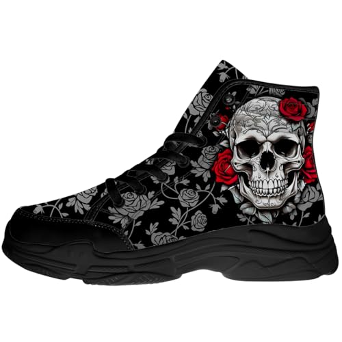Skull Shoes for Women Flower High Top Canvas Sneakers Gifts for Her Him - Main Image