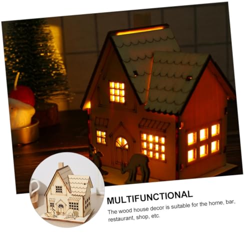 Casas de madera navideñas compactas con luz LED para decorar espacios pequeños 5