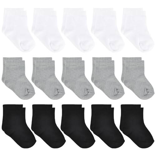 Image of hakugoo 15 Pairs Baby Socks Newborn Infant Neutral Cotton Crew Socks for Baby Boy Girls 0-24 Months