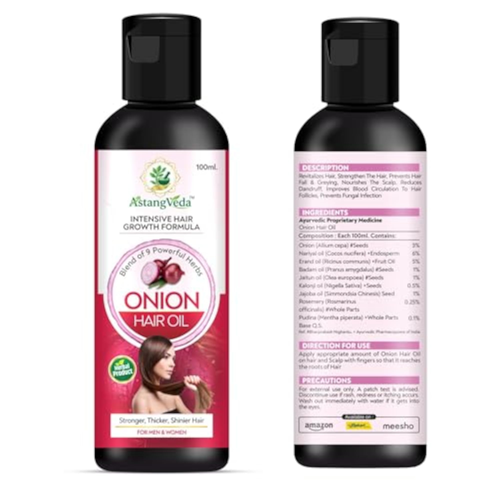 Intensive Hair Growth Formula Onion Hair Oil with 9 Powerful Herbs, 100mL