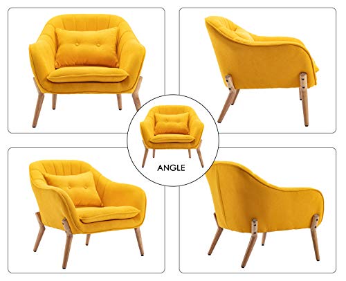 Guyou Mid Century Upholstered Armchair Accent Chair Set Of 2 With Lumbar Cushion, Leisure Padded Seat Single Sofa Living Room Lounge Chair For Apartment Reception Room Bedroom, Yellow #TOP3
