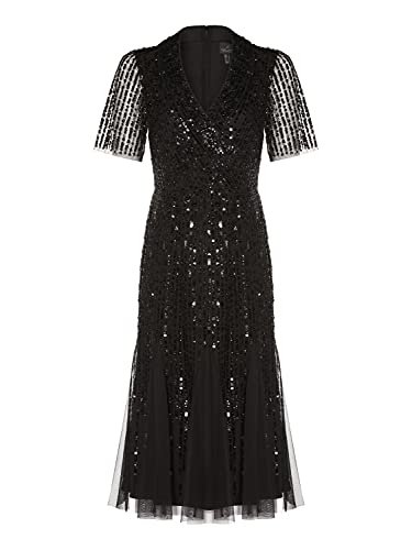 Adrianna Papell Women s Beaded Tuxedo MIDI Dress, Black, 12