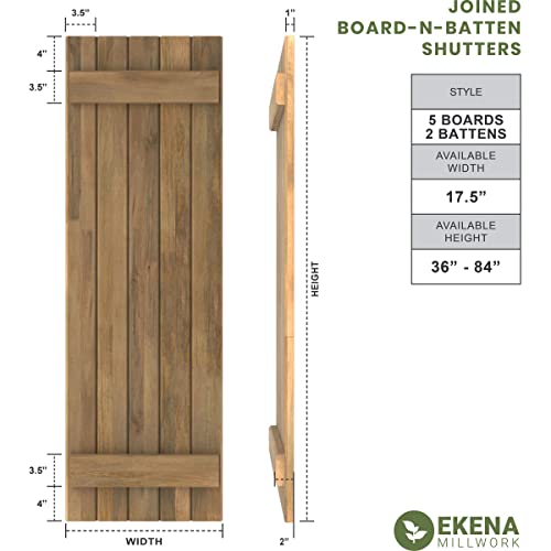 17 1/2"W x 47"H Americraft Five Board (2 Batten) Exterior Real Wood Joined Board-n-Batten Shutters (Per Pair), Sojourn Blue by Ekena Millwork - Image 2