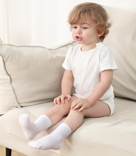Image of JAKIDAR 12 Pack Baby Socks Cotton Crew Toddler Socks Grips Non Slip Bottom Kids Socks