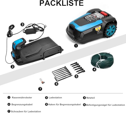 LEADZM Mähroboter Rasenroboter mit Begrenzungskabel, Rasenmäher Roboter, Bis zu 1200m², Bluetooth & WLAN, Selbstladend, Schnitthöhe 2.5-6.5 cm, 47% Steigung, 22 cm Schnittbreite, IPX5 Wasserdicht