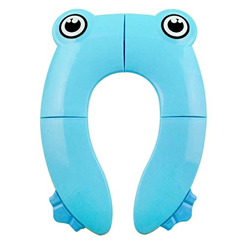 Foldable Potty Toilet Seat, Toilet Training Seats Portable Potty Travel Toddler Toilet Seat Pads for Baby Kids with 4 Anti Slip Silicon Pads and 1Bag Prevent Germs Spread (Blue)