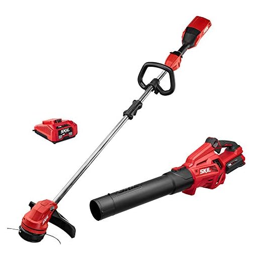 Skil CB7478-10 PWR CORE 40 Brushless 40V 14" String Trimmer and Leaf Blower Combo Kit, One Size, Red