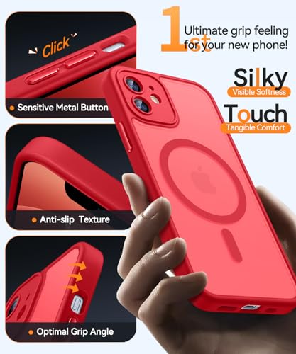 Image of CANSHN Magnetic for iPhone 12 Mini Case, Upgraded [Full Camera Protection] [Compatible with Magsafe] [Translucent Matte] Shockproof Protective Phone Case for iPhone 12 Mini 5.4 inch - Red