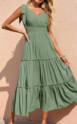 Image of PRETTYGARDEN Women's Cross Neck Summer Sleeveless Tiered Maxi Dress Beach Tie Strap Smocked Long Dresses Pleated Sundress