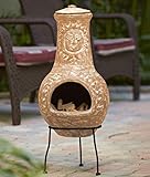 The Lakeside Collection Outdoor Wood Burning Small Clay Chimenea with Metal Stand - Terra Cotta