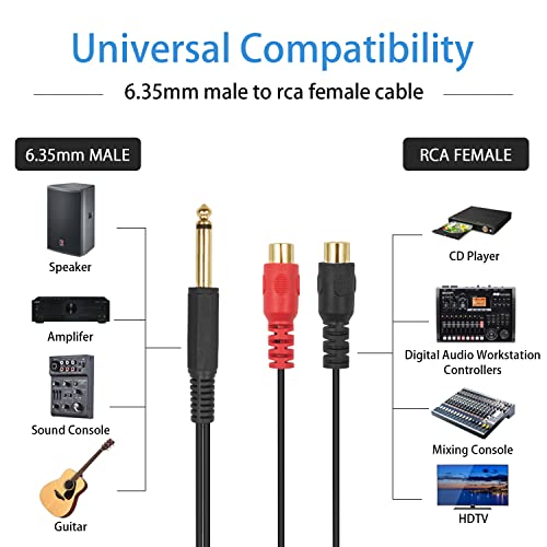 Maxhood RCA to 1/4 inch Adapter, 6.35mm Mono Audio Jack to 2RCA Splitter Cable - Image 4