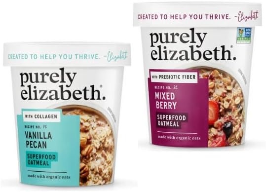 Purely Elizabeth Organic Oats, Instant Oatmeal, 1.76 oz Cup + King Combos QR Code Mixed pack with (Seasonal (Vanilla e Mixed Berries (1 each))
